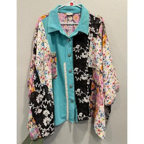 POL UNIQUE Thermal and Lace Peacock Top; One Size - Picture 2 of 8